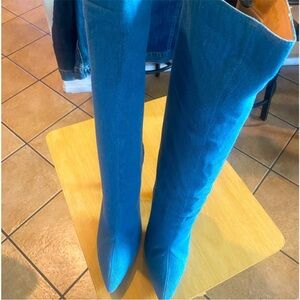 Fashion Nova Vibrant Denim Blue Knee High Boots